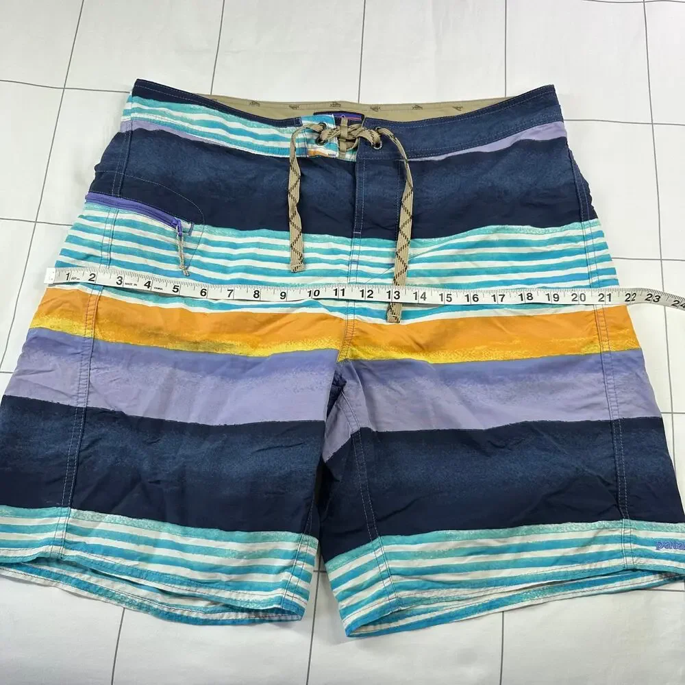 Patagonia Board Shorts Mens 35 Blue Multi Printed Wavefarer Striped Beach Swim